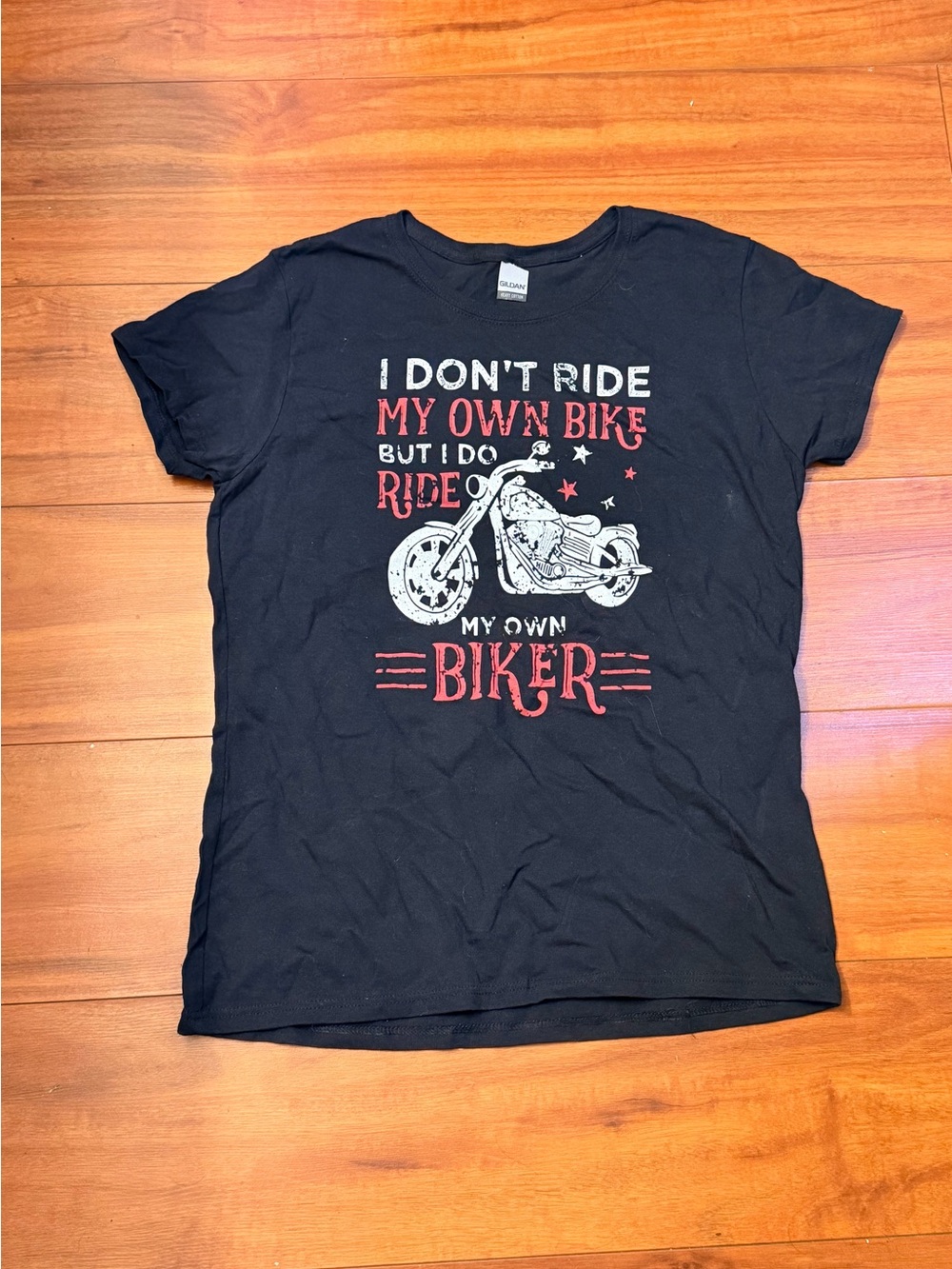 Gildan Black Graphic Tee with Red & White Print